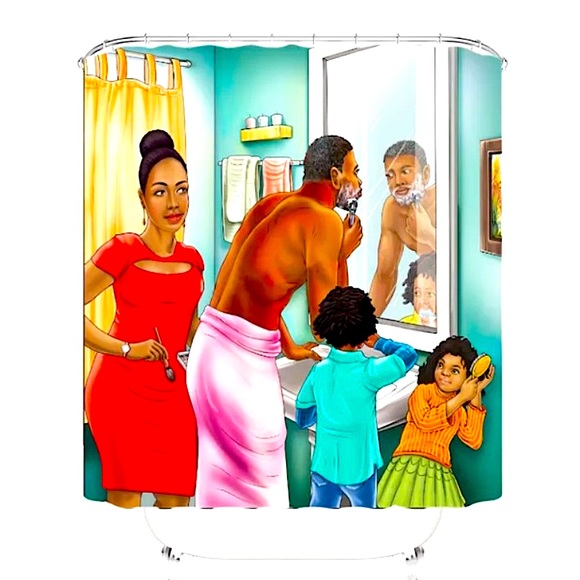 3 piece mat w/ shower curtain 71 x 71in with hooks - Picture 2 of 2